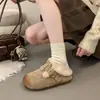 Pantuflas peludas Birkenstock de capibara para mujer, nuevos zapatos cálidos de algodón vintage 2026 con forro de felpa y punta cerrada