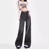 Calça jeans reta preto-cinza para mulheres, primavera e outono, cintura alta, solta, modeladora, bom caimento, calça pantalona, novidade de outono 2026