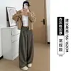 Calça xadrez preta para mulheres, novo estilo de outono 2026, calça reta casual solta que afina para mulheres baixinhas, calça casual de perna larga