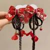 Horquilla Roja de Año Nuevo para Niñas con Lazo, Accesorio para el Cabello, Tocado Tradicional Chino de Año Nuevo, Pinza para el Cabello con Peluca de Estilo Chino para Niñas Hanfu