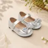 Zapatos planos ligeros de piel para niña para usar con vestido de fiesta de cumpleaños, charol brillante con lazo de pedrería, zapatos para niños