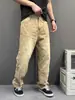 Jeans Jacquard Lavados para Hombre, Diseño Primavera y Otoño, Pantalones Rectos para Mujer, Lujo de Nicho, Corte Holgado, Caída, Pantalones Largos hasta el Suelo