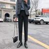 Calça Cropped de Lã Versátil Outono Novo Estilo Slim-Fit Que Faz Você Parecer Mais Alto e Magro, Simples e Casual, Estilo Japonês e Coreano