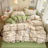 Conjunto de cama de quatro peças macio e amigo da pele em estilo Ins, capa de edredom, conjunto de três peças lavável à máquina, roupa de cama para dormitório estudantil 4