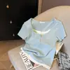 2026 Verano Estilo Coreano Bloque de Color Falso Dos Piezas Hombro Normal Manga Corta Camiseta Mujer Nuevo Puro Deseo Chica Picante Adelgazante Favorecedor Top