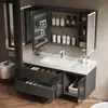 Apartamento pequeño de 45 cm de profundidad, ancho, lavabo de cerámica de losa de roca sin juntas, mueble tocador para lavabo de baño