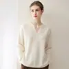 Nuevo suéter de punto casual versátil de invierno y otoño 100% cachemira para mujer, hilo Consinee, cepillado, básico tipo perezoso