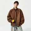 Jaqueta bomber tie-dye fosca estilo retrô americano com gola alta, jaqueta externa funcional patchwork curta masculina de outono, jaqueta de couro da moda