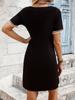Vestido Versátil Longo Slim de Manga Curta Cor Sólida com Renda na Gola Europeu e Americano Transfronteiriço 2026