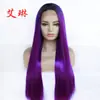 Peluca para Mujer Amazon Moda Europea y Americana Ropa Ahumada Morado Raya al Medio Cabello Largo Liso Encaje Frontal Fibra Química Peluca Tocado