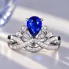 Versa Douyin Transmisión en Vivo Corona de Rubí Imitación Anillo de Corindón Rojo Joyería de Piedras Preciosas de Colores de Lujo para Mujer Forma de Gota de Agua Pera