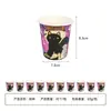 Decorações de Festa Temáticas de Halloween Emocionantes Gato Preto Roxo Louça Descartável de Halloween Conjunto de Pratos de Papel de Halloween