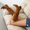 Botas cuadradas para mujer, tallas 34-48, botas altas de comercio exterior para otoño e invierno, color liso, punta fina, slip-on, versátiles, botas de montar para mujer