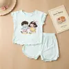 Conjunto de Pijama Infantil para Meninas, Verão Fofo Manga Curta Desenho Animado Roupas de Casa para Bebê Conjunto de Duas Peças Conjunto de Shorts de Manga Curta