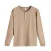 Camisa Henley de Algodão Pesado 250gsm de Algodão de Xinjiang para Homens, Manga Longa, Espessa, Corte Solto, Camisa Henley de Base para Outono e Inverno, Preto