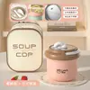 Taza de desayuno de acero inoxidable 304 con tapa, taza de leche, taza de leche de soja para llevar, taza de leche de avena aislada y portátil, al por mayor