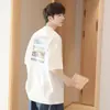 Camiseta Pesada de Algodão Estilo Retrô Americano 2025 Estilo Hong Kong Estampada Verão Solta Nicho Manga Top Peça Única Masculina Dropshipping