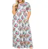 Vestido de Verano Europeo y Americano para Mujer 2026 Aliexpress Amazon Transfronterizo de Manga Corta de Color Sólido con Cuello Redondo Vestido Largo de Comercio Exterior Tallas Grandes para Mujer