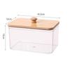 Caixa organizadora transparente com tampa de madeira de bambu para casa, quarto, sala de estar, mesa, à prova de poeira.