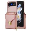 Adecuado para Samsung ZFLIP3, tarjetero con cremallera, funda de cuero para teléfono móvil, zflip4, bandolera con correa de cuerda, tarjetero japonés
