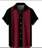 Camisa Casual Simple de Manga Corta para Hombre Europea y Americana Transfronteriza Costura a Rayas Impresión Digital 3D Cuello Camisero Todo Fósforo