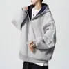 Moletom Cardigan com Capuz Masculino para Primavera e Outono 2026 com Zíper Duplo, Design Simples Retrô Americano, Jaqueta Casual de Caimento Solto
