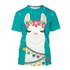 Camiseta 3D de Alpaca de Dibujos Animados para Hombre Animal Lindo Ropa Urbana Harajuku Camiseta de Manga Corta Top Camiseta
