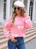 Novedad Otoño e Invierno 2025 Talla Grande Exportación Europea y Americana Popular Amazon Punto de Cuello Redondo Manga Larga Punto con Lazo para Mujer