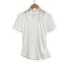 Camiseta feminina de manga curta com renda falsa de duas peças, slim fit, plissada, Pure Desire, curta, cor sólida, gola em U, base, camisa, top