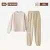 Conjunto de Pijama de Fleece para Mulheres, Outono/Inverno Quente Solto Roupa Externa Manga Longa Top e Calça, Conjunto Casual Esportivo com Capuz para Casa