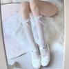 Calcetines de Lazo Lolita con Borde de Encaje para Pantorrilla Estilo Japonés Lolita Lazo Calcetines Holgados Tubo Hueco Jk