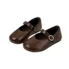 Novos Sapatos de Couro Infantis Primavera 2025, Simples e Versáteis, Boca Rasa, Solado Macio, Sapatos Fashion de Vovó
