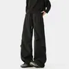 Pantalones Casuales de Otoño de Pierna Ancha Grises Sueltos Versátiles para Exteriores Plegados Estilo Montaña Paracaidista Marca de Moda Estilo Americano para Hombre Pantalones Cortavientos