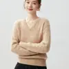 Suéter artístico de cachemir para mujer, tejido trenzado vintage~suave y acogedor para otoño/invierno, cuello en V, tejido trenzado, color liso, jersey corto de cachemir