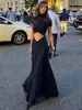 Vestido 2026: Nueva Moda de Verano Europea y Americana, Elegante y con Estilo, Color Sólido, Cuello Semi Alto, Capa con Pliegues