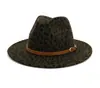 Chapéu de Jazz de Lã Estilo Britânico com Estampa de Leopardo para Outono e Inverno para Homens e Mulheres Chapéu de Aba Larga Europeu e Americano Chapéu Fashion de Aba Larga e Aba Reta
