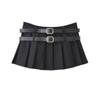 Saia Mini Plissada Cintura Ultra Baixa Estilo College Retrô Americano Saia Mini Plissada Anti-reflexo Linha A Hot Girl com Cinto Duplo