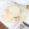 Sombrero de Paja con Borde de Encaje de Tul para Mujer, Estilo Verano, Playa, Vacaciones, Sombrero de Protección Solar, Sombrero de Sol de Ala Ancha