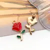 Pendente de Coração Pérola Rosa Rosa Liga de Metal Gotejamento de Óleo Tridimensional Transfronteiriço Acessórios de Joias para Pulseira Chaveiro DIY Venda por Atacado