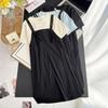 2025 Talla Grande Verano para Mujer Nuevo 100.00kg Hermana Gordita Delgada Vestido de Manga Corta Falso de Dos Piezas 7156