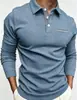 Otoño Americano para Hombre Nuevo Camisa Polo con Cuello de Solapa Transfronteriza Manga Larga Casual Tejido Piqué Transpirable Cómodo Top para Hombre