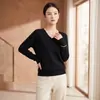 Suéter de Lana de Punto con Cuello en V Nuevo para Otoño e Invierno para Mujer, Sin Costuras, para Viajar, Tejido de Cachemir, Jersey de Manga Larga Holgado, Capa Base