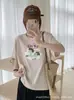 Camiseta de Algodão de Manga Curta Floco de Neve de Verão para Mulheres, Modelagem Solta, Emagrecedora, Estilo Preguiçoso, Gola Redonda, Venda Direta da Fábrica