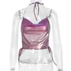 Moda de Verão Feminina Transfronteiriça Europeia e Americana 2026 Blusa Regata sem Mangas com Bloqueio de Cores Ajustada Costas Nuas para Mulheres