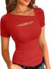 2025 Europa e Estados Unidos novos produtos transfronteiriços Amazon. Camiseta Irregular Slim-fit de Manga Curta Top Roupa Feminina Transfronteiriça Europeia e Americana