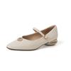 Zapatos Mary Jane de piel de cabra con tacón bajo y punta cuadrada pequeña, de diseño especial, con hebilla redonda de metal, para primavera de 2024, de piel auténtica para mujer.