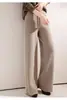 Outono Inverno Xadrez 100% Lã Pura Tricô Calças Casuais Femininas Outono Inverno Espessadas Caimento Outerwear Calças Longas de Perna Larga