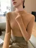 Suéter básico premium sin costuras, cómodo, con cuello semi-alto y mangas largas, top casual versátil para primavera y otoño para mujer