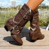 Botas de Caballero Altas Hasta la Rodilla Transfronterizas Estilo Americano Hebilla de Cinturón de Chica Picante Botas de Media Caña Botas de Mujer Botas Vaqueras Botines de Mujer