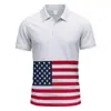 Camisa Polo Masculina Americana Fina de Seda Gelada de Secagem Rápida Camiseta Masculina Verão Bandeira Americana Estampada Gola Lapela Manga Curta